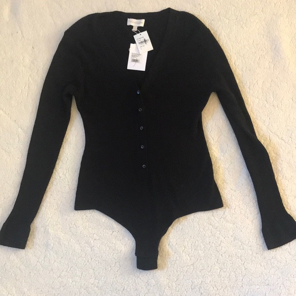 NWT | Favorite Daughter | Black Thong Knit Cardigan Bodysuit Size Large - Picture 2 of 8
